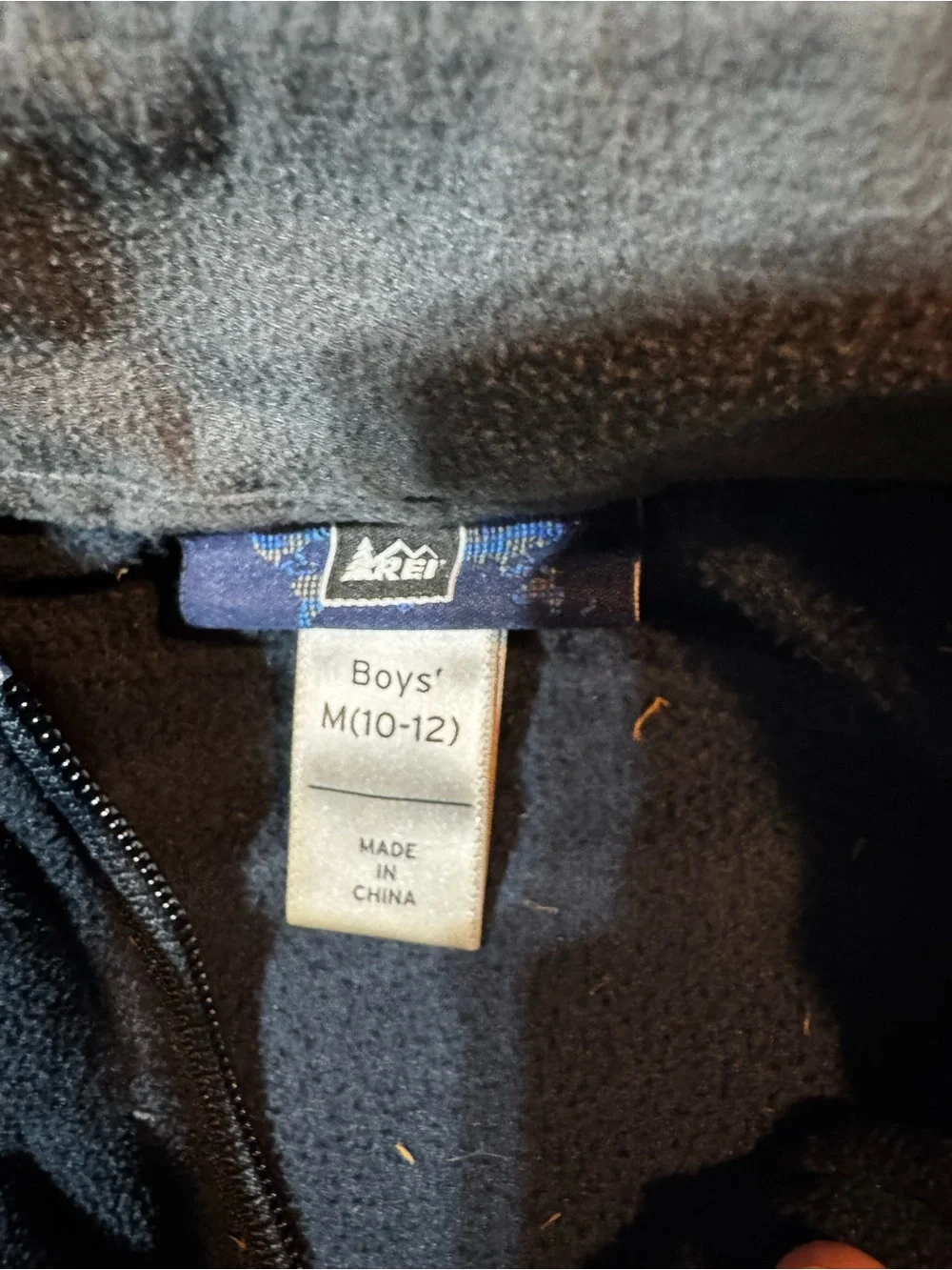REI Black Boys' Fleece Jacket with Blue Logo Tag